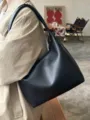 minimalist black soft leather shoulder bag casual hobo underarm handbag for women daily wear - Black