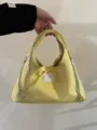 Yellow shoulder bag for women, cute bow design with metal chain strap, stylish PU handbag. - Yellow