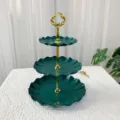 Présentoir à Fruits à 3 Niveaux Style Européen Support à Dessert Plateau de Gâteau - Petale Vert Trois Niveaux
