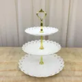 Frutero de plástico de 3 niveles estilo europeo soporte para tartas y postres blanco - Corona Dorada Redonda Tres Niveles