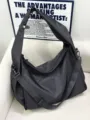 Casual black nylon crossbody shoulder bag, large capacity, minimalist commuter tote. - Black