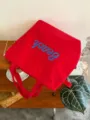 Detail view of red canvas tote bag with Beach print, casual student commuting shoulder bag. - Double-Layer Thickened / Red