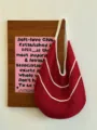 Korean style red crochet hobo shoulder bag with white stripes, casual beach vacation style. - Red