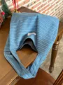 Korean style striped denim canvas tote bag for women, large capacity casual shoulder bag. - Dark Blue