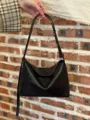 Black soft leather underarm shoulder bag minimalist fashion commuting crossbody bag - Black