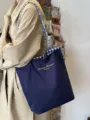 Korean double-sided plaid shoulder tote bag with large capacity canvas commuting style - Blue