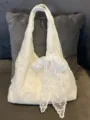 White lace embroidered shoulder bag women large capacity chiffon tote underarm bag daily - Without Silk Scarf / Off White