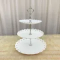 Frutero de plástico blanco de 3 niveles estilo europeo soporte para pasteles hogar - Corona Plateada Redonda Tres Niveles