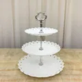 Plateau de fruits en plastique à 3 niveaux style européen support à gâteaux blanc chic - Fleur Argentée Ronde Trois Niveaux