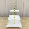 Support à gâteau à 3 niveaux plateau de fruits en plastique style européen salon - Couronne Dorée Carrée Trois Niveaux