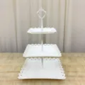 Plateau de fruits en plastique blanc à 3 niveaux style européen pour présentoir à gâteau - Couronne Blanche Carrée Trois Niveaux
