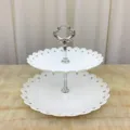 Support à gâteau plastique blanc 2 niveaux style européen assiette à fruits dessert fête - Fleur Argentée Ronde Deux Niveaux