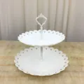 Assiette de fruits en plastique blanc à 2 niveaux, plateau de collation pour salon européen. - Couronne Blanche Ronde Deux Niveaux