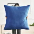Large blue velvet throw pillow cover, soft plush cushion case for living room sofa bedroom. - 50x50cm Pillow Cover / Deep Sea Blue