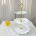 Présentoir à gâteaux blanc à 3 niveaux style européen plateau de fruits pour déco de fête maison - Petale Blanc Trois Niveaux
