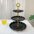 Support à Fruits Noir à 3 Niveaux Plateau à Gâteau Européen en Plastique avec Poignée - Petale Noir Trois Niveaux