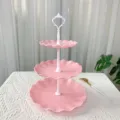 Présentoir à gâteaux en plastique à 3 niveaux style européen plateau de fruits et desserts - Petale Rose Trois Niveaux
