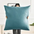 Large velvet cushion cover teal square pillow soft decorative case for sofa living room. - 50x50cm Pillow Cover / Navy Blue