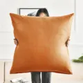 Large orange square throw pillow cover, soft plush velvet cushion for sofa, living room. - 50x50cm Pillow Cover / Dazzling Orange