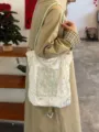 Pearlescent lace canvas tote bag for women, stylish large capacity shoulder commuting bag. - Green