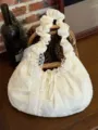Detailed shot of Korean style white lace embroidered bow handbag, vintage canvas tote bag design. - White Floral