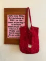 Red floral chiffon tote shoulder bag for women, retro cute style casual daily handbag. - Red