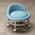 Moderne niedrige Drehhocker mit weichem Kissen und Rollen für Wohnzimmer und Schlafzimmer - Hellblau (Off-White Rad)