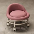 Rosa kleiner Rollhocker mit Rückenlehne und Rollen, mobile niedrige Bürostuhlvariante. - Helllila (Off-White Rad)