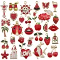 Mixed red enamel alloy DIY charms set for handmade bracelets, necklaces, and keychains. - 31 Styles Red Enamel Alloy Charms