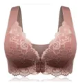 Women front closure lace bra wirefree plus size sexy bralette floral lingerie pink top - Coffee