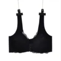 Plus size front closure wireless lace bra, comfortable seamless black undergarment variant. - M / Tops / Black