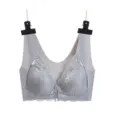 Grey lace front closure bra plus size sexy push up wireless lingerie vest for women - M / Gray