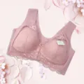 Women lace wireless front closure bra large size comfortable breathable daily lingerie - M / Tops / Pink