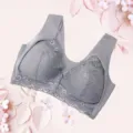 Grey lace wireless bra for women, comfortable breathable plus size soft everyday undergarment - M / Tops / Gray