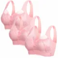 Soutien-Gorge Push-Up en Dentelle Sans Fil 3Pièces Grande Taille Confortable Femme Unie - M / Hauts / Lot de 3 / Triple Rose