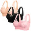 Women's seamless push-up lace bra 3-piece set, wireless support, comfortable daily wear. - M / Tops / 3 Pieces/Pack / Pink, Black, Beige (3 Pieces)