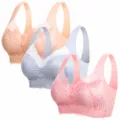 Seamless lace push-up bra in multiple colors including pink, blue, and peach. - M / Tops / 3 Pieces/Pack / Pink, Gray, Beige (3 Pieces)