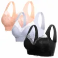 3pc seamless lace push up bra women anti sagging wireless daily undergarment comfort - M / Tops / 3 Pieces/Pack / Black, Gray, Beige