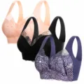 3pc seamless lace push up bras for women adjustable wide strap wireless undergarment - M / Tops / 3 Pieces/Pack / Blue, Black, Beige