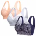 Seamless lace push up bra for women comfort wireless daily wear underwear 3pc set - M / Tops / 3 Pieces/Pack / Blue, Gray, Beige