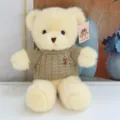 Cute plush teddy bear toy wearing a stylish knit sweater with a cute bee brooch for kids. - Bee Brown Sweater Beige Bear / 30 cm