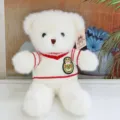 Cute white teddy bear plush toy wearing knit sweater with red trim and cute crest badge. - Red Badge Sweater White Bear / 30 cm