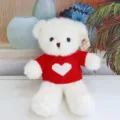 Cute white plush teddy bear wearing a red knitted sweater with white heart pattern for kids gift - Red Heart Sweater White Bear / 30 cm
