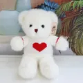 Cute white plush teddy bear wearing a red heart knit sweater soft stuffed animal toy gift. - White Heart Sweater White Bear / 30 cm