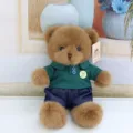 Cute plush teddy bear stuffed toy wearing green polo shirt and blue jeans for kids. - Jeans Brown Bear / 30 cm