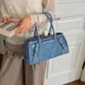 Μπλε τσάντα ώμου από τζιν κομψή casual γυναικεία τσάντα χειρός μοντέσνος σχεδιασμός - Ανοιχτό μπλε