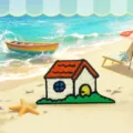 DIY seaside house embroidered patch cute beach clothing badge iron-on applique accessory - House in Grass / 19x35mm
