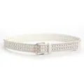 White PU leather belt with star cutout holes, metal studs and double pin buckle for jeans. - White
