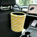 Pluche auto prullenbak hangende opbergemmer geel wit gestreepte auto organizer accessoire - Geel Wit Gestreept