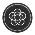 Black silicone car cup coaster with rhinestone rim and white camellia flower design. - Line Camellia with Rhinestones Coaster / Black